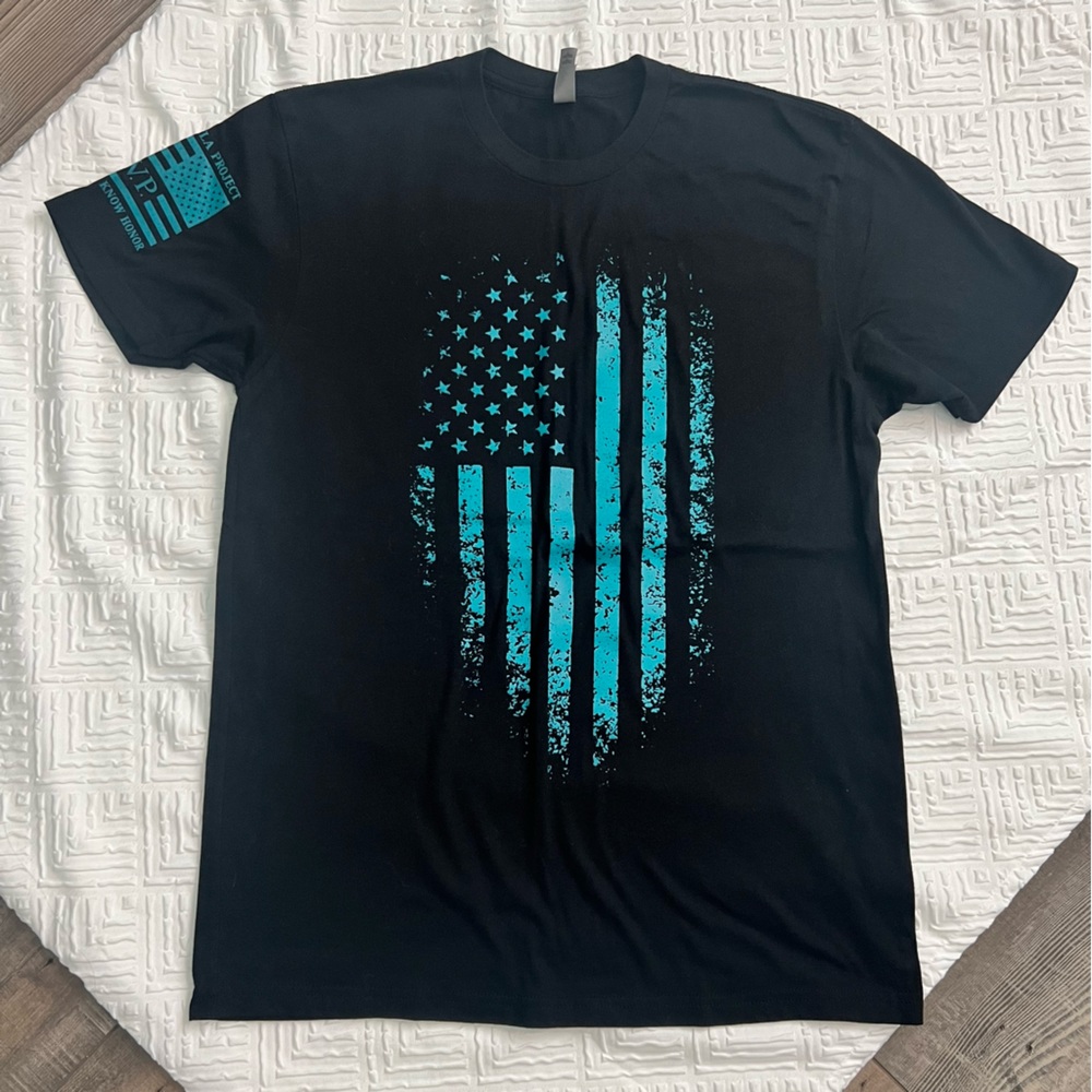 Men’s T shirt Black with Blue flag. Size M. Nice quality.